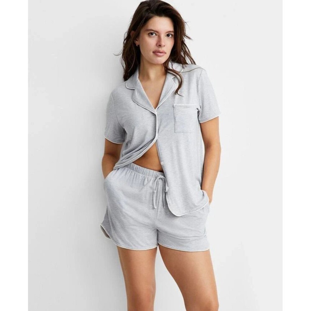 State Of Day Size 3X Womens Pajama Set Grey Heather Short Sleeve Top Short Modal